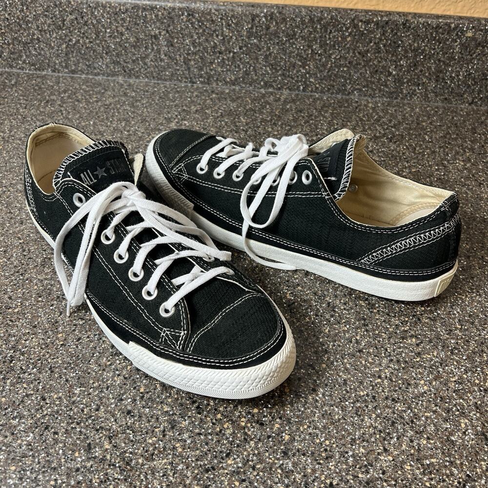 Converse Black Textured Canvas Mens 10 Sneaker Skate Shoes Lace Up Low Womens 12